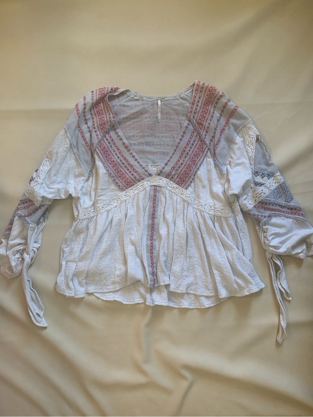 Free People White Tunic with Pink Embroidered Accents